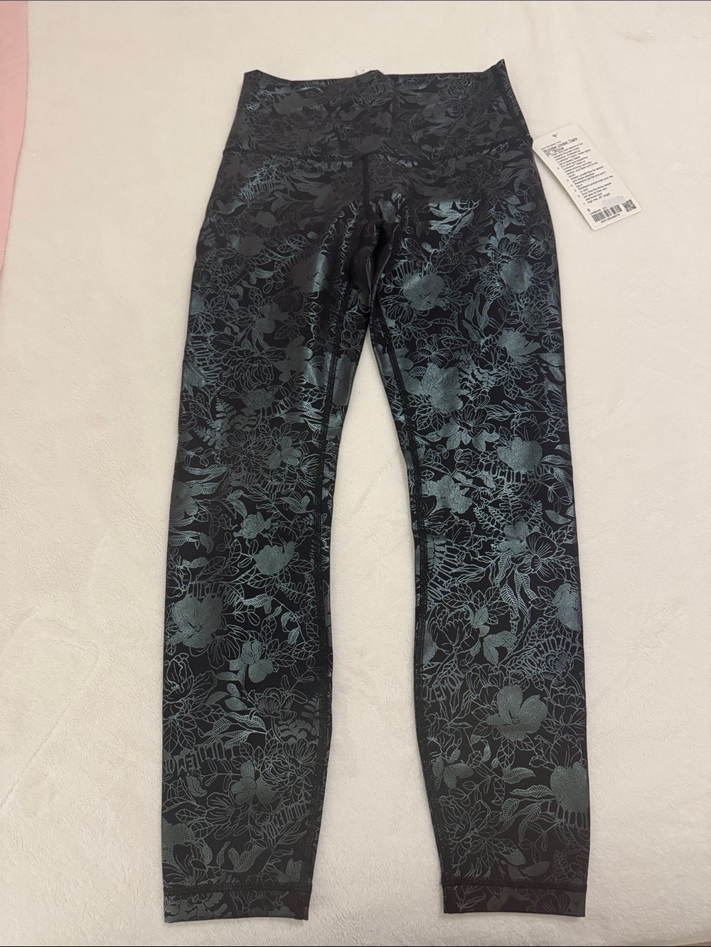 lululemon athletica Kids Black Leggings with Teal Floral Print